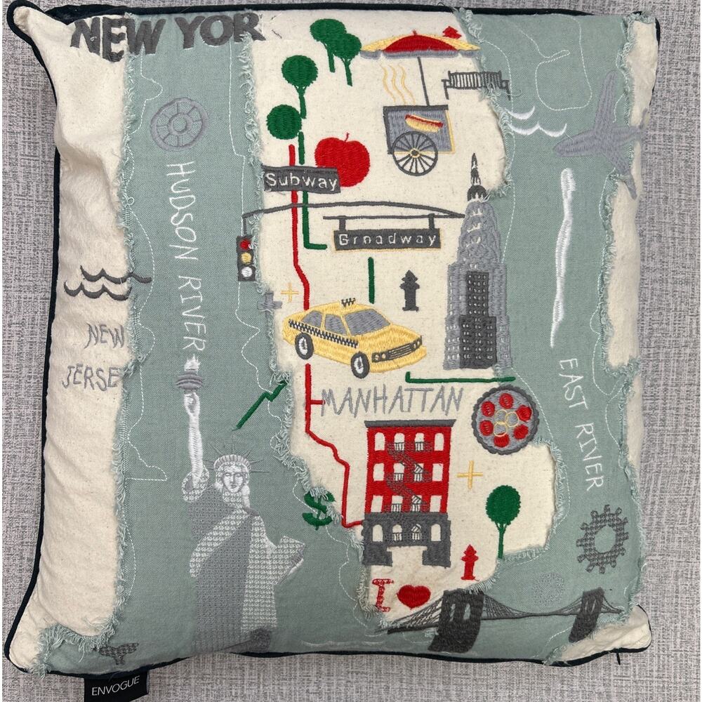 New York City Printed & Embroidered Throw Accent Pillow Square 18x18 Down